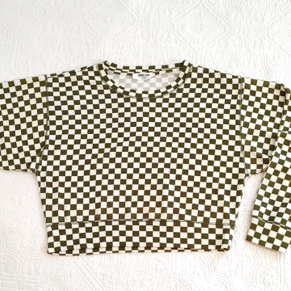 Double Zero Checkered Boxy Cropped Sweatshirt/ Size L - Picture 2 of 9